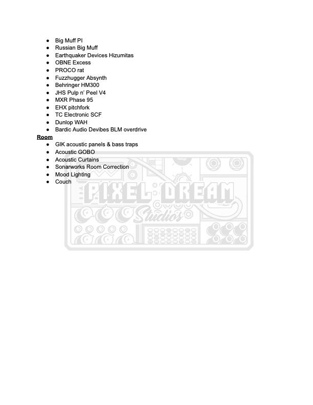 Pixel Dream Studio Gear list 4